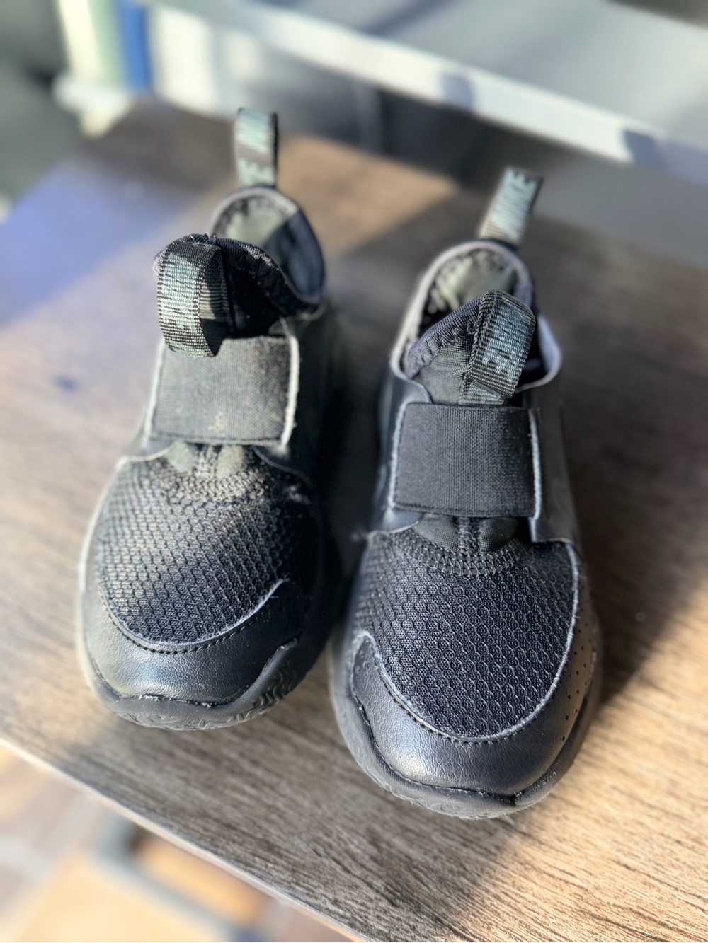 Kids Black Nike Slip-On Athletic Shoes with Hook-and-Loop Strap